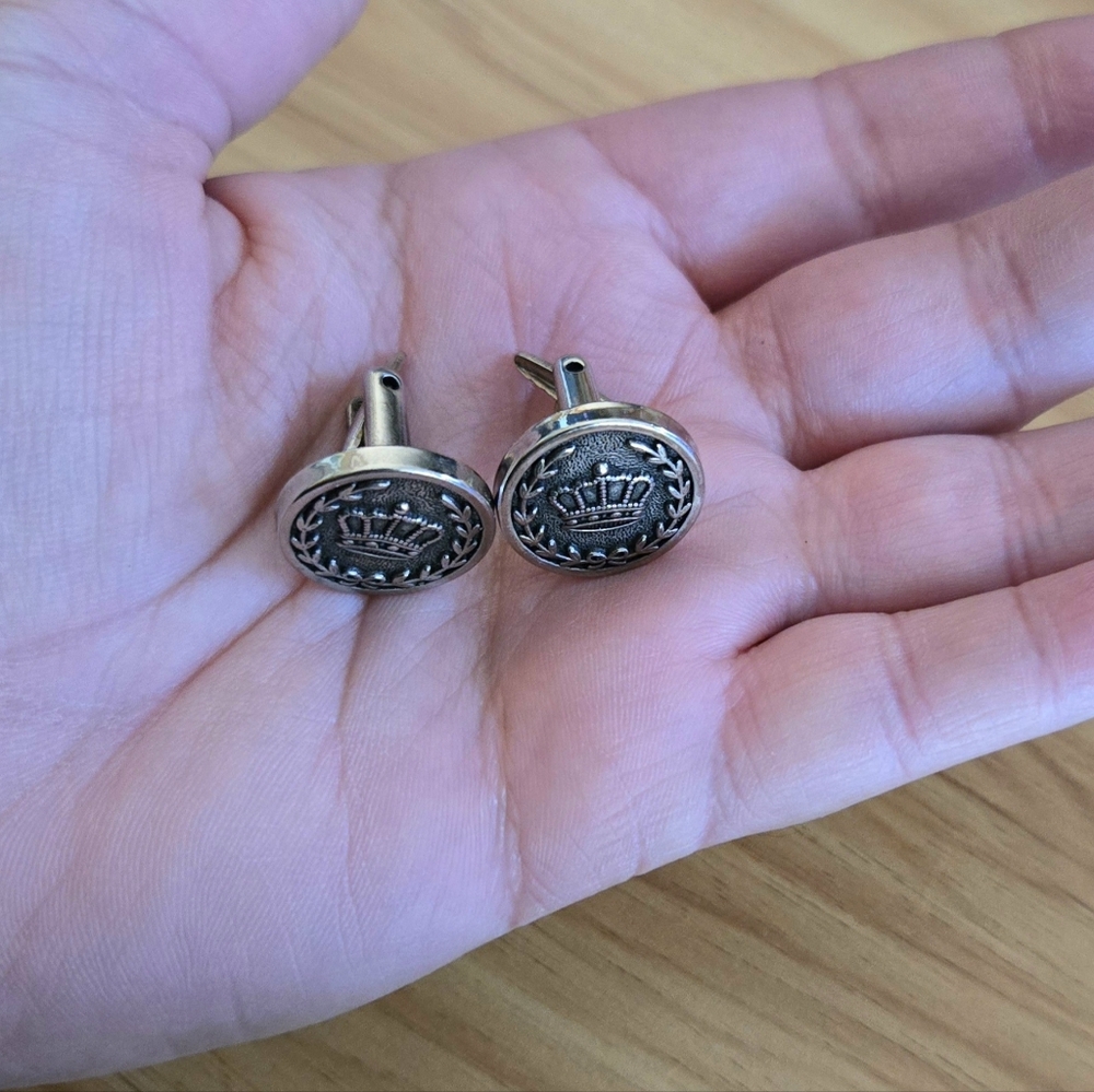Vintage Royal King's Crown & Laurel Wreath Silver Tone Mens Cufflinks Old Money - Picture 3 of 5